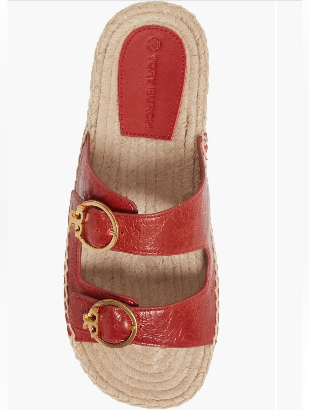 ✨ Tory Burch✨ Selby Two-Band Red Leather Espadrille Slide Sandals – Size 8M - Picture 5 of 12